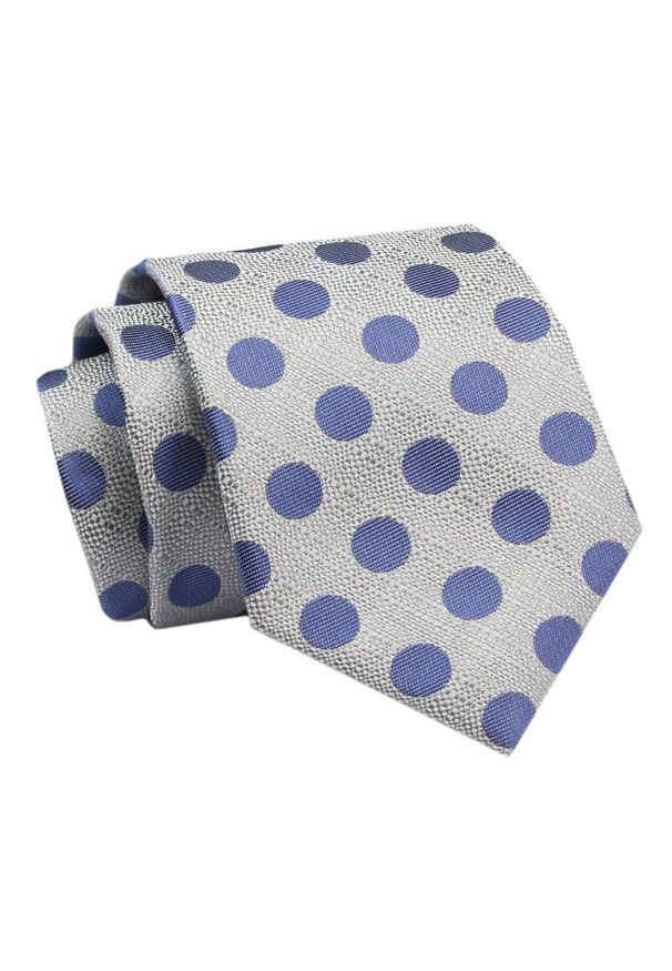 Alties - Krawat - ALTIES - Stalowy w Niebieskie Grochy. Kolor: niebieski. Materiał: tkanina. Wzór: grochy. Styl: elegancki, wizytowy