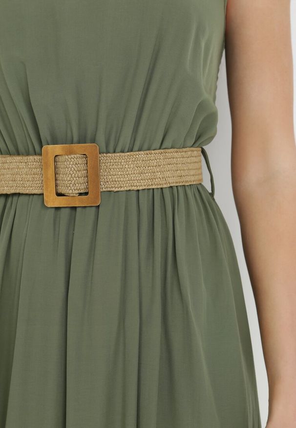 Born2be - Ciemnozielona Sukienka z Paskiem Chrysaleia. Okazja: na co dzień. Kolor: zielony. Długość rękawa: na ramiączkach. Wzór: gładki. Sezon: lato. Typ sukienki: proste. Styl: casual. Długość: maxi