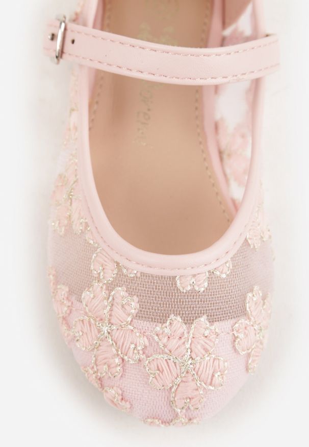 Born2be - Różowe Siateczkowe Balerinki z Paskiem z Klamerką Zdobione Kwiatowym Haftem Canlea. Okazja: na spacer, na co dzień, na uczelnię, na imprezę. Zapięcie: pasek. Kolor: różowy. Materiał: jeans. Wzór: aplikacja, haft, kwiaty. Styl: casual