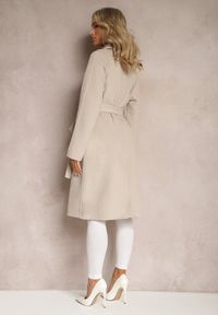 Renee - Jasnobeżowy Klasyczny Płaszcz z Wiązaniem Deneris. Kolor: beżowy. Materiał: tkanina. Styl: klasyczny #3