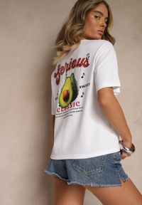 Renee - Biały T-shirt z Bawełną ze Wzorem Awokado Tilannia. Okazja: na co dzień. Kolor: biały. Materiał: bawełna. Styl: casual
