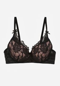 Renee - Czarno-Beżowy Biustonosz Zdobiony Koronką i Kokardami Morgavia. Kolor: czarny. Materiał: koronka. Wzór: koronka, aplikacja #4
