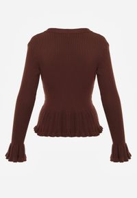 Born2be - Brązowy Elegancki Kardigan z Wiskozy z Falbankami i Guzikami z Cyrkoniami Orsea. Okazja: na co dzień. Typ kołnierza: kołnierz z falbankami. Kolor: brązowy. Materiał: wiskoza. Wzór: aplikacja. Styl: elegancki #8