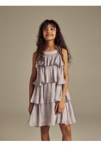 Reserved - Sukienka z zakładkami - jasnoszary. Kolor: szary. Materiał: tkanina #1