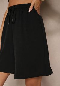 Renee - Czarne Szorty z Bawełną High Waist Ozdobione Sznurkiem Talanisse. Okazja: na co dzień, na spacer. Stan: podwyższony. Kolor: czarny. Materiał: bawełna. Wzór: aplikacja. Styl: klasyczny, casual, elegancki #3