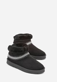Born2be - Czarne Wsuwane Śniegowce z Imitacji Zamszu Zdobione Haftem i Futerkiem Zetesse. Okazja: na co dzień. Zapięcie: bez zapięcia. Kolor: czarny. Materiał: zamsz, futro. Wzór: haft, aplikacja. Sezon: zima. Styl: casual, elegancki #5