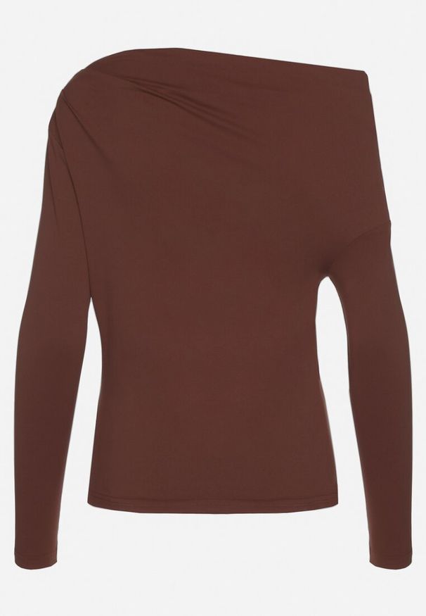 Born2be - Brązowa Bluzka Vices o Asymetrycznym Kroju z Długimi Rękawami Kovrra. Okazja: na co dzień. Kolor: brązowy. Materiał: jeans. Długość rękawa: długi rękaw. Długość: długie. Styl: casual