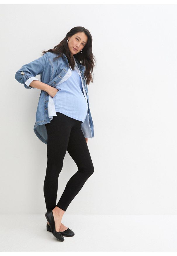 bonprix - Legginsy ciążowe z miękkiej bawełny organicznej. Kolekcja: moda ciążowa. Kolor: czarny. Materiał: bawełna
