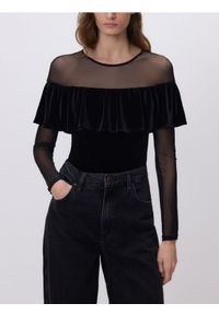 Reserved - Body z siateczkowymi wstawkami - czarny. Kolor: czarny. Materiał: dzianina, welur #1