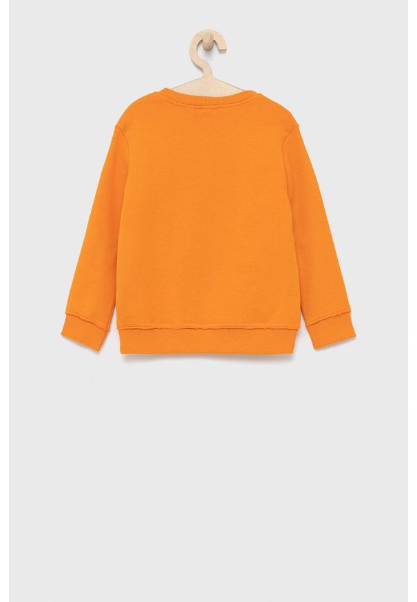 United Colors of Benetton bluza bawełniana dziecięca kolor pomarańczowy gładka. Okazja: na co dzień. Kolor: pomarańczowy. Materiał: bawełna. Wzór: gładki. Styl: casual