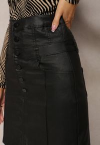 Renee - Czarna Spódnica Mini Tuba High Waist z Imitacji Skóry Ehalima. Stan: podwyższony. Kolor: czarny. Materiał: skóra #3