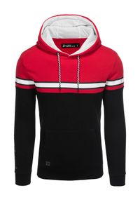 Ombre Clothing - Bluza męska z kapturem trzykolorowa - czerwona V3 OM-SSNZ-22FW-014 - XL. Typ kołnierza: kaptur. Kolor: czerwony. Materiał: bawełna, poliester #5
