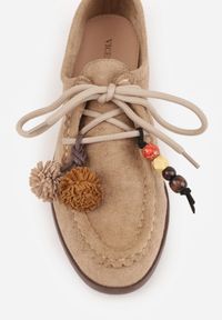 Born2be - Beżowe Mokasyny VICES z Wkładką ze Skóry Natualnej Ozdobione Koralikami. Nosek buta: okrągły. Kolor: beżowy. Materiał: skóra. Wzór: aplikacja. Obcas: na obcasie. Styl: klasyczny. Wysokość obcasa: niski #6