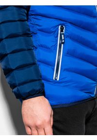 Ombre Clothing - Sportowa kurtka męska pikowana - niebieska V1 OM-JALP-0119 - XL. Kolor: niebieski. Materiał: poliester. Styl: sportowy #5
