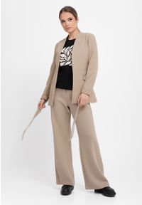 Volcano - Eleganckie spodnie z szeroką nogawką R-MILEN. Kolor: beżowy. Materiał: tkanina, materiał. Długość: długie. Styl: elegancki #1