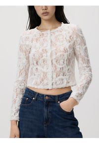 Reserved - Koronkowa marynarka z haftem - biały. Kolor: biały. Materiał: koronka. Wzór: haft #1