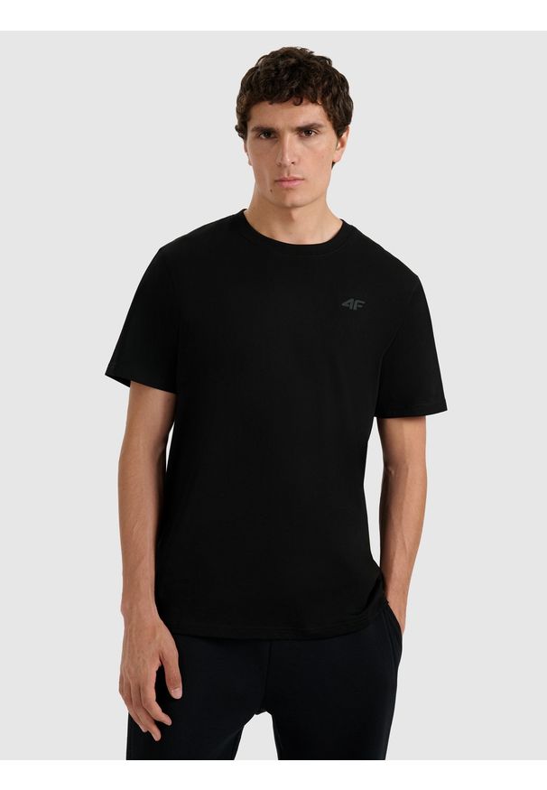 4f - 4F T-shirt regular gładki męski - czarny S. Okazja: na co dzień. Kolor: czarny. Materiał: materiał, bawełna. Wzór: gładki. Styl: casual