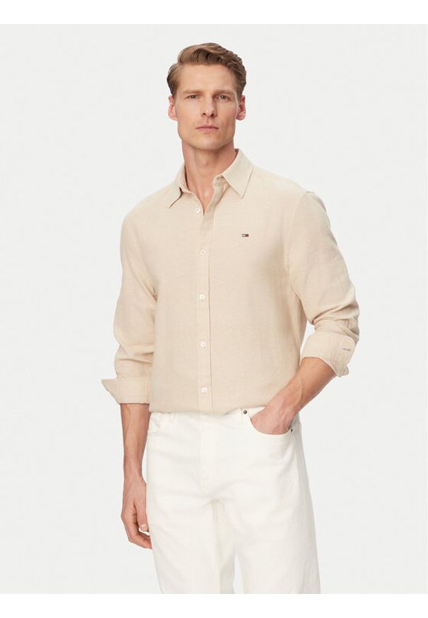 Tommy Jeans Koszula DM0DM22761 Beżowy jasny Regular Fit. Kolor: beżowy. Materiał: bawełna