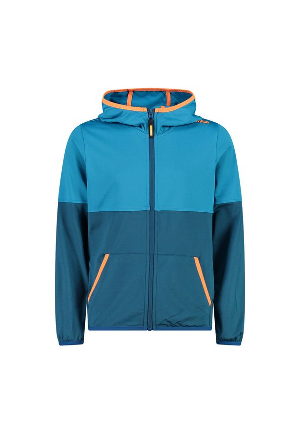 Kurtka z kapturem dla dziecka CMP. Typ kołnierza: kaptur. Kolor: pomarańczowy, niebieski, wielokolorowy, zielony. Materiał: softshell. Styl: sportowy