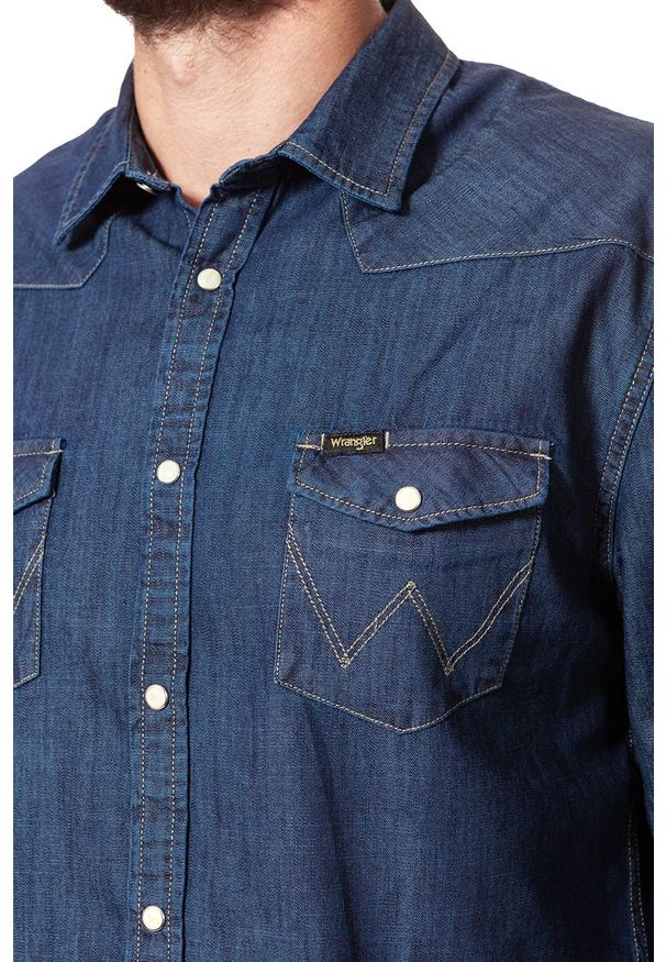 Wrangler - KOSZULA JEANSOWA MĘSKA WRANGLER LS WESTERN SHIRT RINSE INDIGO W5973O7WE 112129853. Materiał: jeans