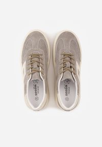 Born2be - Ciemnobeżowe Zamszowe Sneakersy na Grubej Podeszwie z Perforacją i Ozdobą Sewtora. Okazja: na co dzień. Zapięcie: pasek. Kolor: beżowy. Materiał: zamsz. Wzór: aplikacja #7