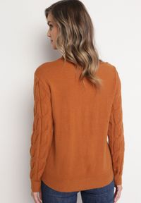 Born2be - Brązowy Klasyczny Sweter w Ozdobny Splot Aliissa. Kolor: brązowy. Materiał: dzianina. Długość rękawa: długi rękaw. Długość: długie. Wzór: ze splotem. Styl: klasyczny #4