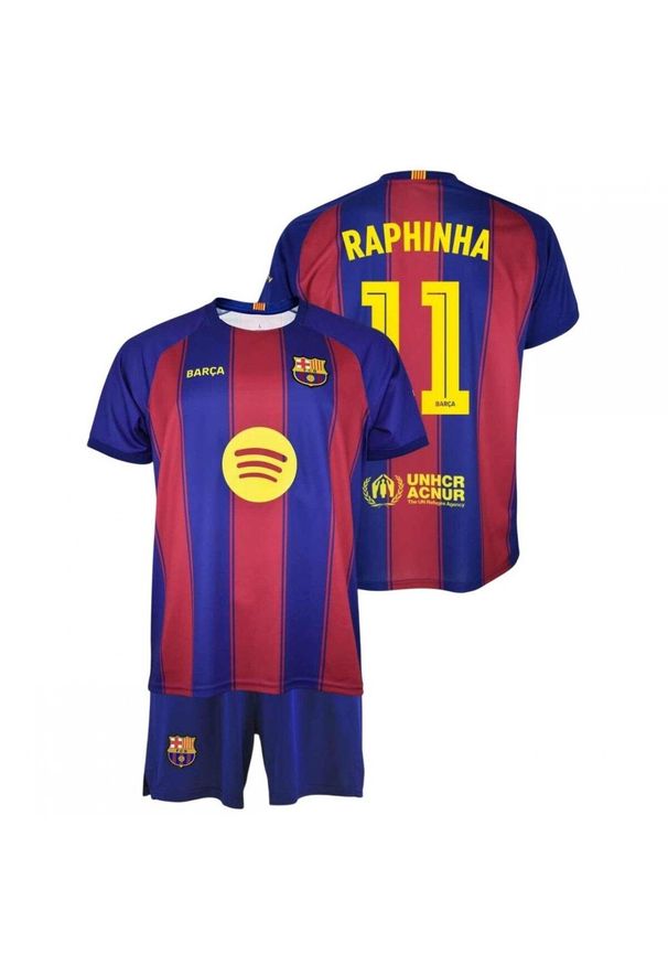 FC Barcelona Raphinha komplet koszulka spodenki junior box 2025/26. Kolor: wielokolorowy. Sport: piłka nożna