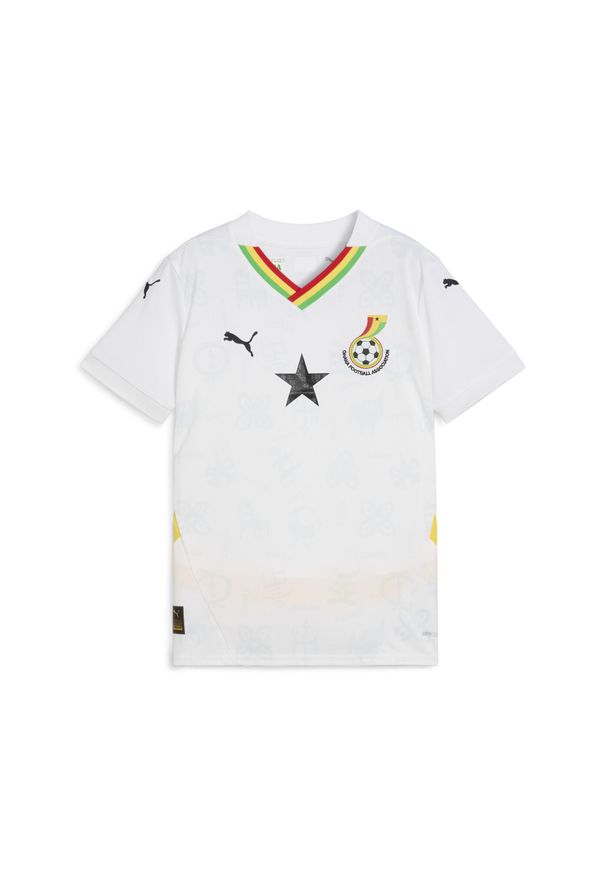 Puma - Młodzieżowa koszulka domowa Ghana 2025 PUMA White Pelé Yellow. Kolor: biały, wielokolorowy, żółty. Sport: piłka nożna