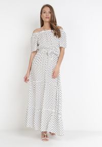 Born2be - Biała Sukienka Paphophi. Kolor: biały. Materiał: wiskoza, tkanina, materiał. Długość rękawa: krótki rękaw. Wzór: kropki. Długość: midi #5