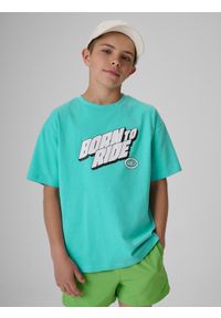 4f - 4F T-shirt regular z nadrukiem chłopięcy - miętowy 158/164 (12-14 lat). Okazja: na co dzień. Kolor: miętowy. Materiał: materiał, bawełna, dzianina. Wzór: nadruk. Sezon: lato. Styl: casual #1