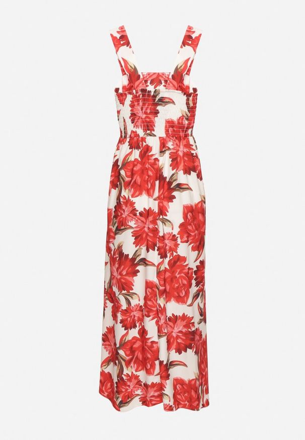 Born2be - Czerwona Rozkloszowana Sukienka z Wiskozą w Kwiatowym Wzór Nilarune. Kolor: czerwony. Materiał: wiskoza. Długość rękawa: na ramiączkach. Wzór: kwiaty. Sezon: lato. Styl: klasyczny