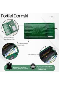 JENNIFER JONES - Portfel damski skórzany lakierowany zielony z tłoczeniem croco SP-16-CGRN. Kolor: zielony. Materiał: skóra #1