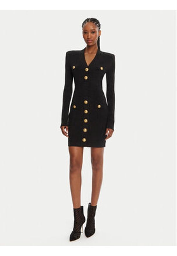 Balmain Sukienka dzianinowa DF1R8059KB07 Czarny Regular Fit. Kolor: czarny. Materiał: wiskoza