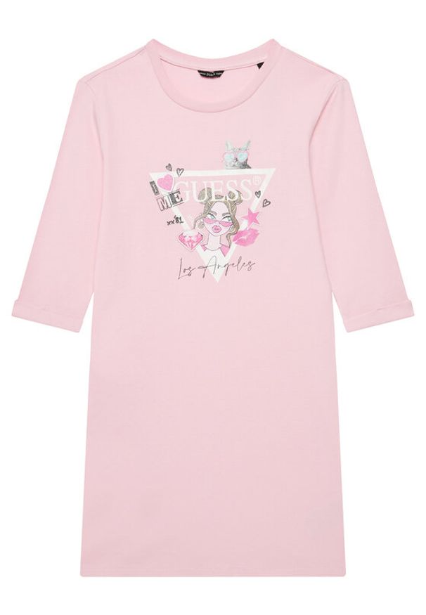 Guess Sukienka codzienna J3YK13 KA6W4 Różowy Regular Fit. Okazja: na co dzień. Kolor: różowy. Materiał: bawełna. Typ sukienki: proste. Styl: casual
