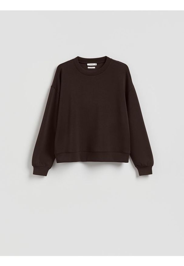 Reserved - Bluza z modalem - ciemnobrązowy. Kolor: brązowy. Materiał: dzianina