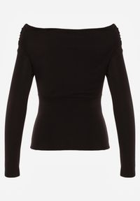 Renee - Czarna Marszczona Bluzka z Bawełną i Dekoltem w Łódkę Orinlia. Typ kołnierza: dekolt w łódkę. Kolor: czarny. Materiał: bawełna. Styl: elegancki #7