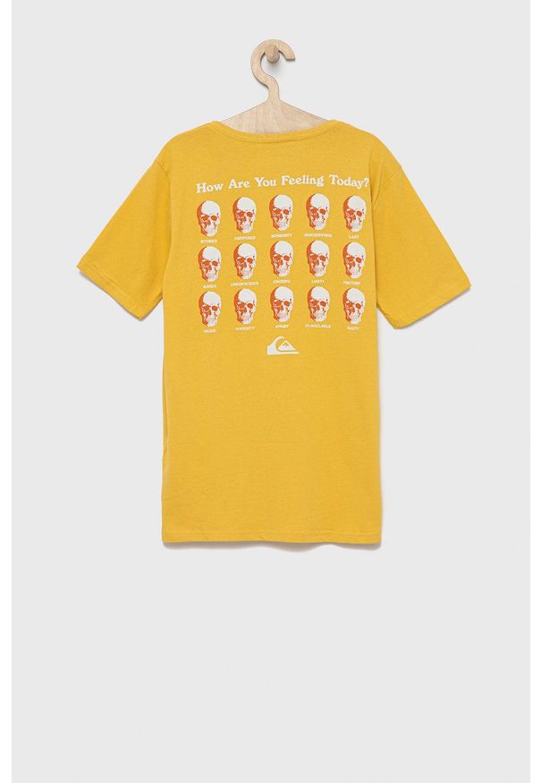 Quiksilver t-shirt bawełniany dziecięcy kolor żółty z nadrukiem. Okazja: na co dzień. Kolor: żółty. Materiał: bawełna. Wzór: nadruk. Styl: casual