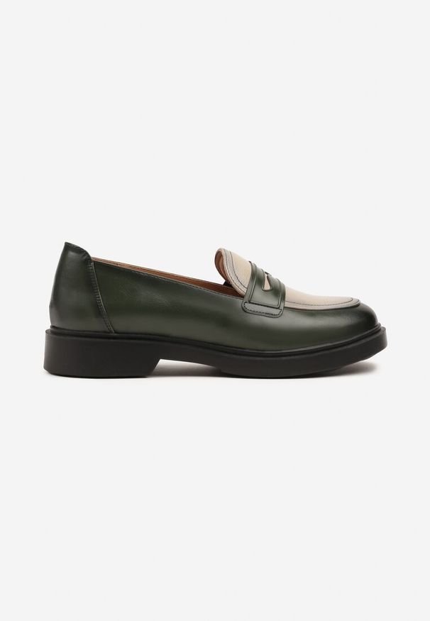 Born2be - Zielone Lakierowane Mokasyny Typu Loafersy ze Skórzaną Wkładką Falanisea. Okazja: na co dzień. Kolor: zielony. Materiał: lakier, skóra. Styl: casual