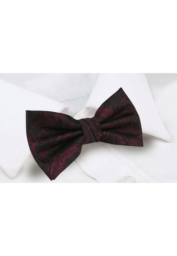 Mucha Męska z Poszetką - Chattier - Bordo i Czerń, Wzór Orientalny. Kolor: czerwony. Styl: sportowy, elegancki