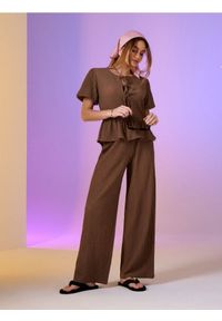 Sinsay - Spodnie wide leg - brązowy. Kolor: brązowy #1