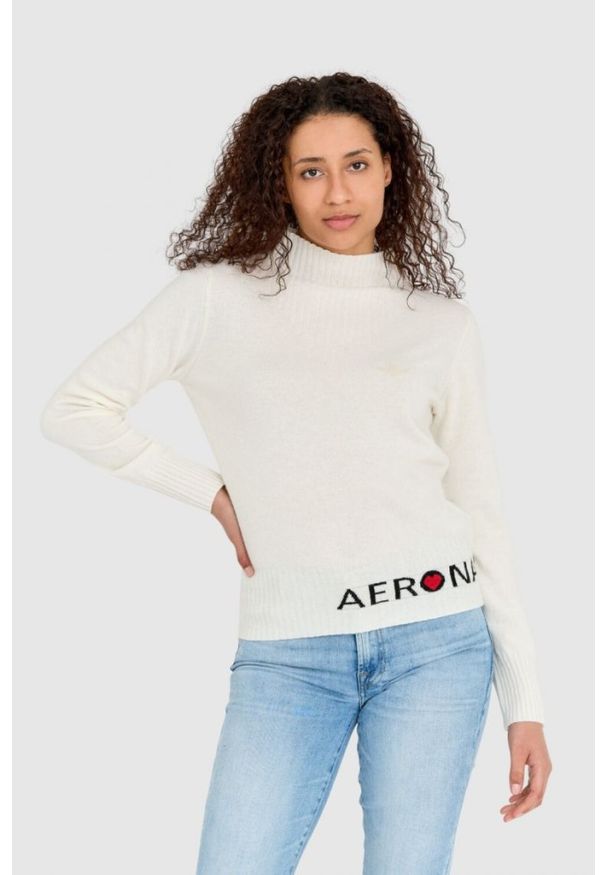 Aeronautica Militare - AERONAUTICA MILITARE Kremowy sweter damski z domieszką kaszmiru, Rozmiar XS. Kolor: beżowy. Materiał: poliamid, kaszmir