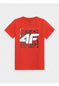 4f - T-shirt z nadrukiem chłopięcy. Kolor: czerwony. Materiał: bawełna, dzianina. Wzór: nadruk #1