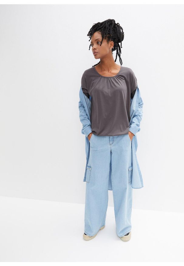 bonprix - Bluzka oversize z mieszanki wiskozy. Kolor: szary. Materiał: wiskoza