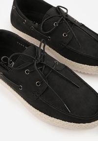 Born2be - Czarne Półbuty Ozdobione Plecionką i Wiązaniem Ariemare. Okazja: na co dzień. Kolor: czarny. Materiał: jeans. Wzór: aplikacja. Styl: klasyczny, casual, elegancki #5