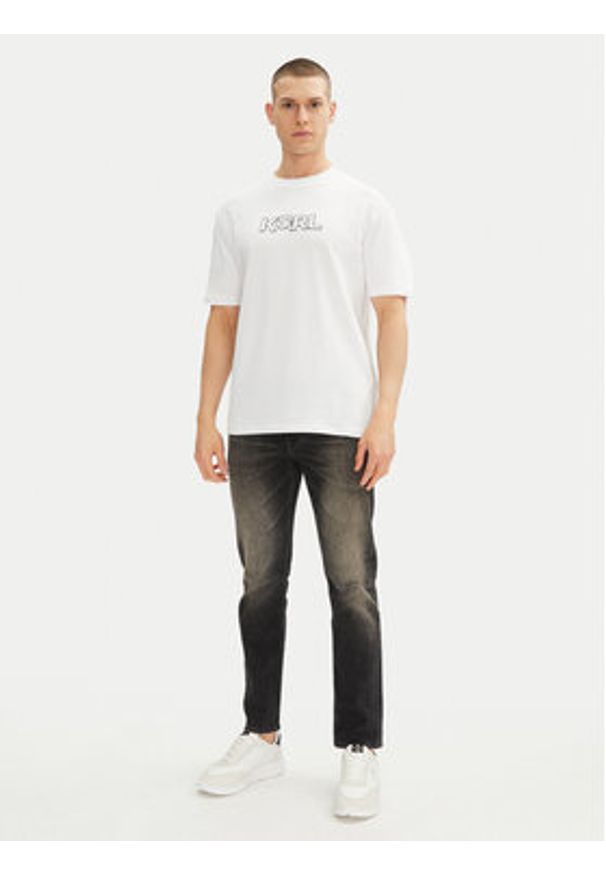 Karl Lagerfeld - KARL LAGERFELD T-Shirt 755156 552235 Biały Regular Fit. Typ kołnierza: dekolt w karo. Kolor: biały. Materiał: bawełna