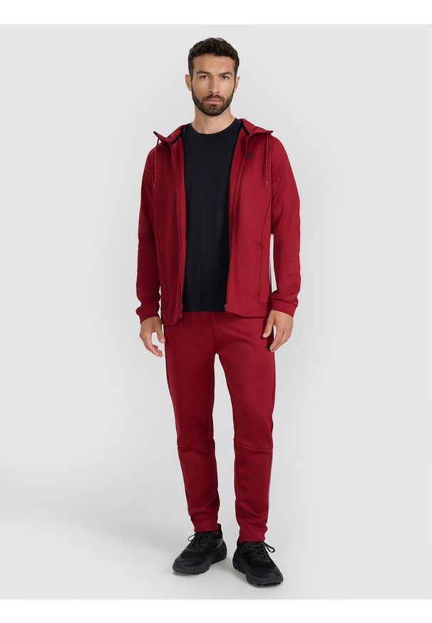 4f - 4F Bluza treningowa regular szybkoschnąca męska - czerwona XXL. Okazja: na co dzień. Typ kołnierza: kaptur. Kolor: czerwony. Materiał: dzianina, elastan, włókno, syntetyk, materiał. Długość rękawa: raglanowy rękaw. Wzór: gładki, ze splotem. Styl: casual, sportowy
