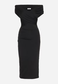 Born2be - Czarna Sukienka Dopasowana z Ozdobnie Wywiniętą Górą i Rozcięciem na Boku Mleora. Kolor: czarny. Styl: elegancki #6