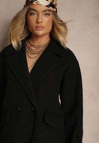 Renee - Czarny Płaszcz Dwurzędowy Długi Tadde. Kolor: czarny. Długość: długie #3