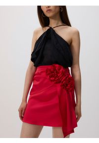 Reserved - Spódnica z naszywanymi kwiatami - czerwony. Kolor: czerwony. Materiał: tkanina. Wzór: kwiaty #1