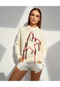 GOLDEN GOOSE - Wełniany sweter z wyszywaną gwiazdą Dottie. Kolor: biały. Materiał: wełna. Długość rękawa: długi rękaw. Długość: długie. Wzór: aplikacja